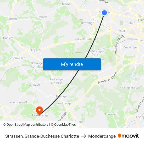 Strassen, Grande-Duchesse Charlotte to Mondercange map
