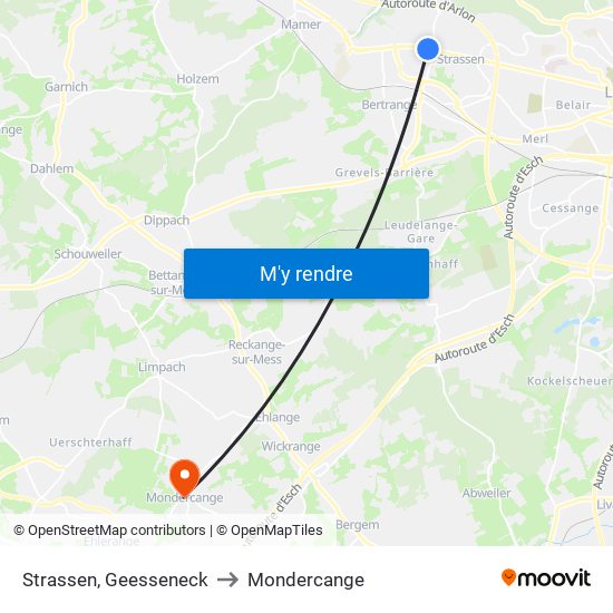 Strassen, Geesseneck to Mondercange map