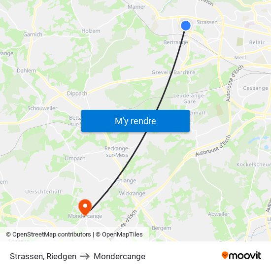 Strassen, Riedgen to Mondercange map