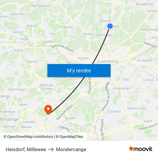 Heisdorf, Millewee to Mondercange map