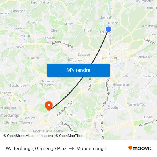 Walferdange, Gemenge Plaz to Mondercange map