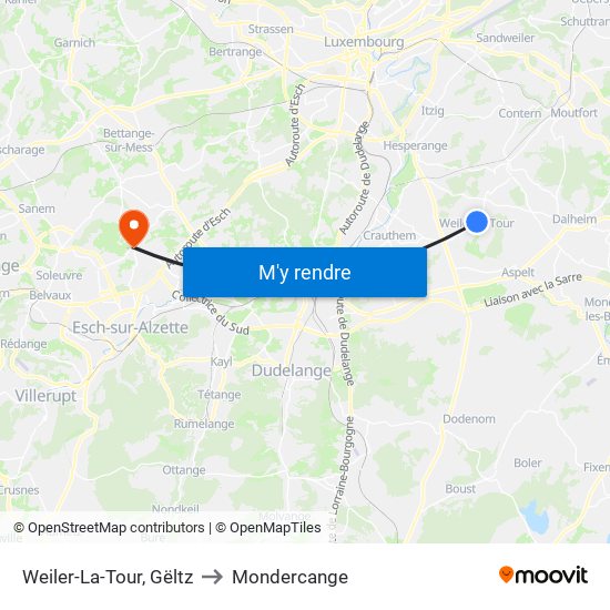 Weiler-La-Tour, Gëltz to Mondercange map