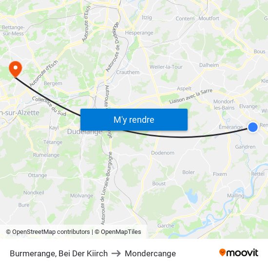 Burmerange, Bei Der Kiirch to Mondercange map