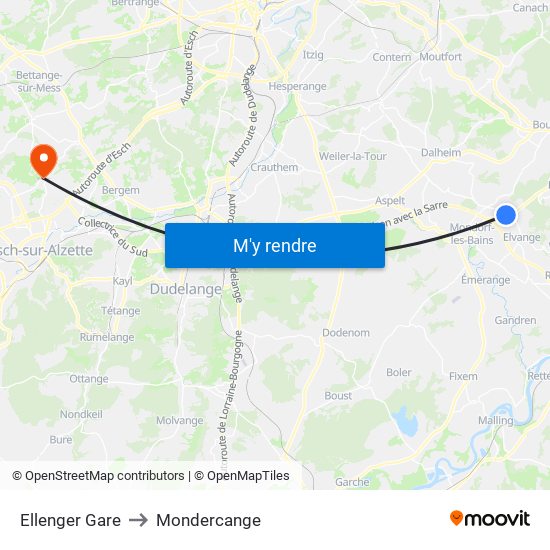 Ellenger Gare to Mondercange map
