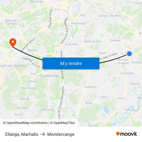 Ellange, Martialis to Mondercange map