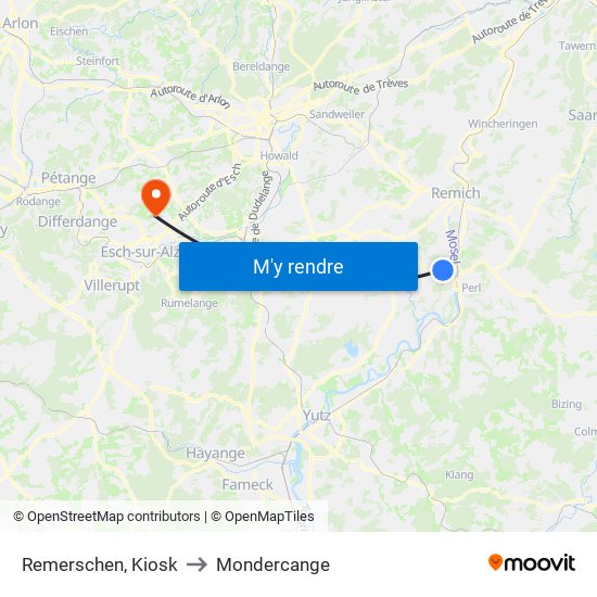 Remerschen, Kiosk to Mondercange map