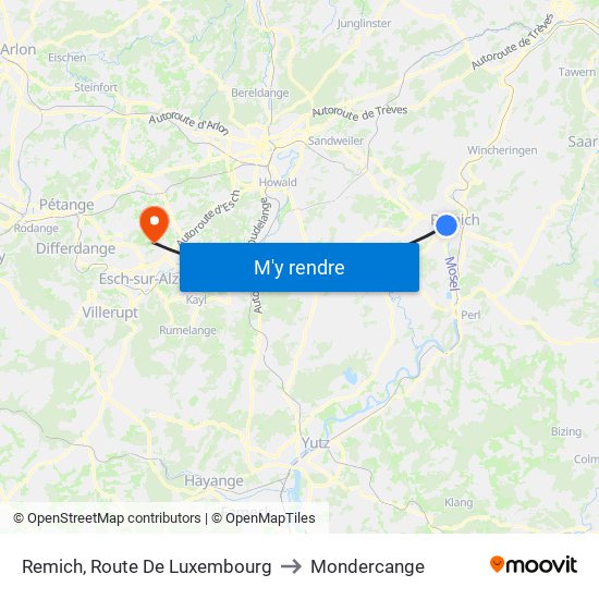 Remich, Route De Luxembourg to Mondercange map