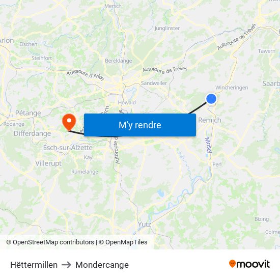 Hëttermillen to Mondercange map