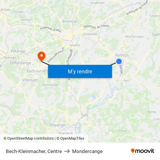 Bech-Kleinmacher, Centre to Mondercange map