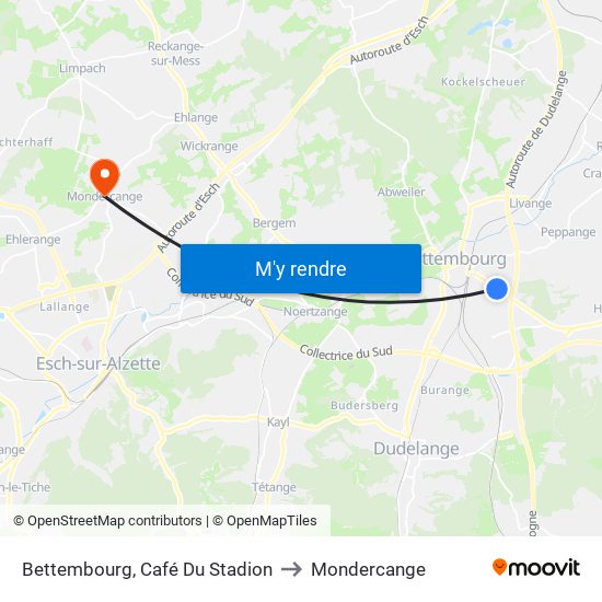 Bettembourg, Café Du Stadion to Mondercange map