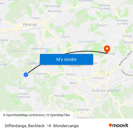 Differdange, Beckleck to Mondercange map