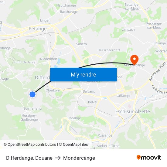 Differdange, Douane to Mondercange map
