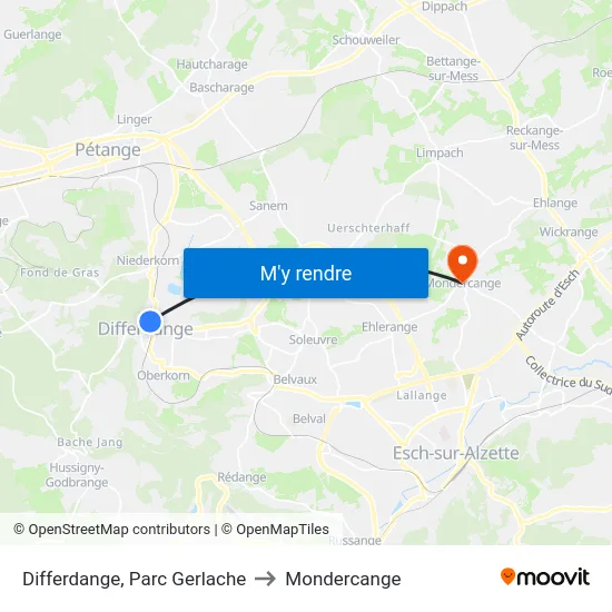 Differdange, Parc Gerlache to Mondercange map