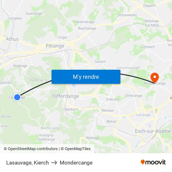 Lasauvage, Kierch to Mondercange map