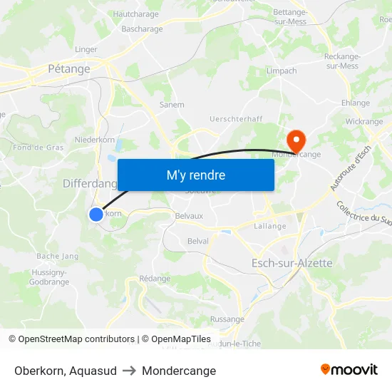Oberkorn, Aquasud to Mondercange map