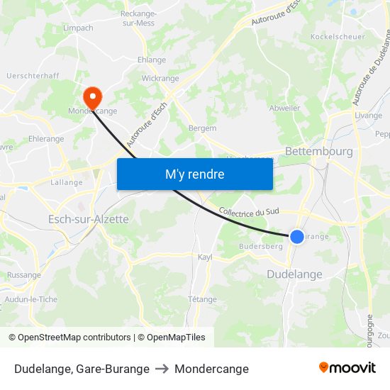 Dudelange, Gare-Burange to Mondercange map