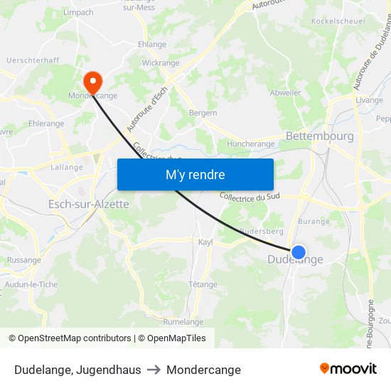 Dudelange, Jugendhaus to Mondercange map