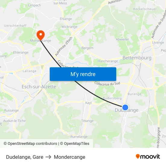 Dudelange, Gare to Mondercange map