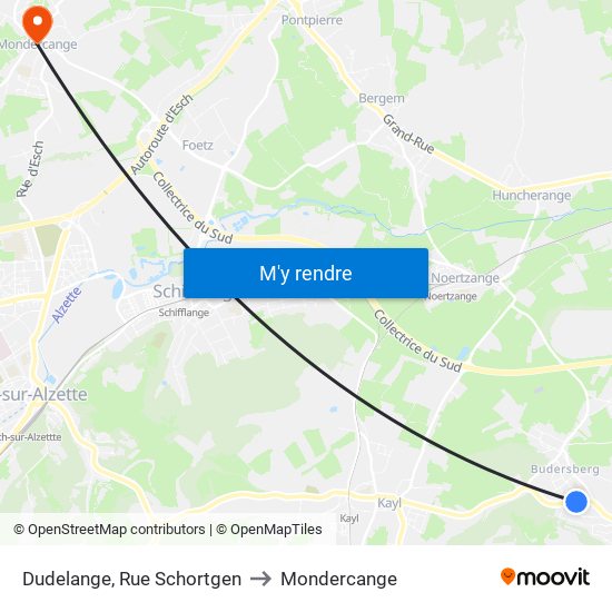 Dudelange, Rue Schortgen to Mondercange map