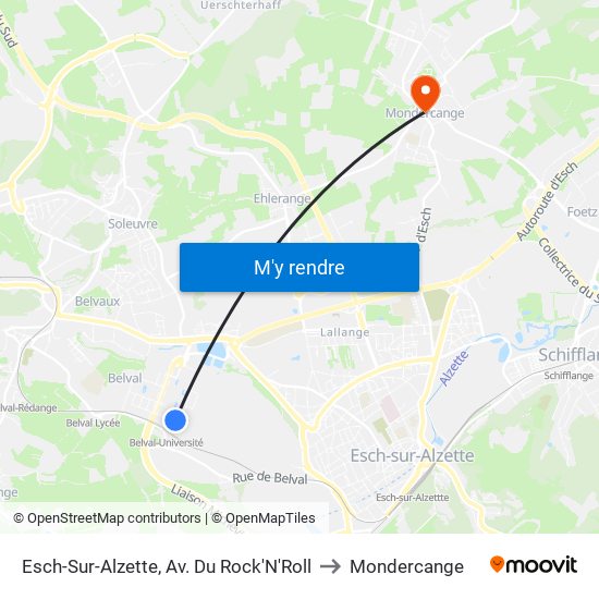 Esch-Sur-Alzette, Av. Du Rock'N'Roll to Mondercange map