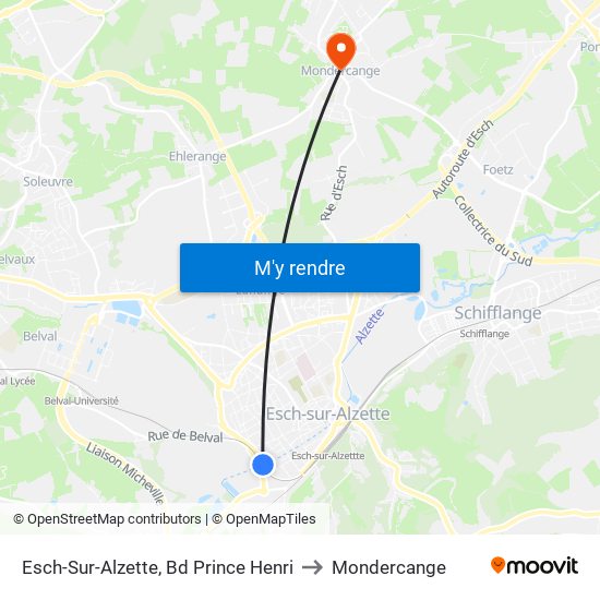 Esch-Sur-Alzette, Bd Prince Henri to Mondercange map