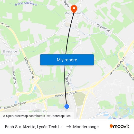 Esch-Sur-Alzette, Lycée Tech.Lal. to Mondercange map