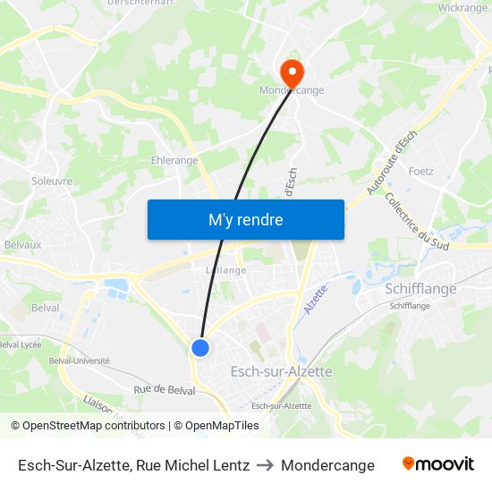 Esch-Sur-Alzette, Rue Michel Lentz to Mondercange map