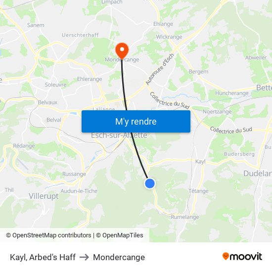 Kayl, Arbed's Haff to Mondercange map