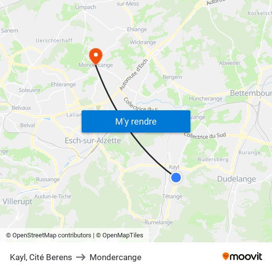 Kayl, Cité Berens to Mondercange map