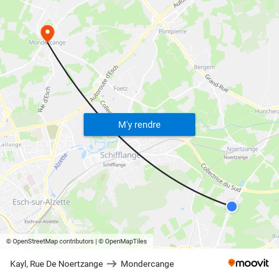 Kayl, Rue De Noertzange to Mondercange map