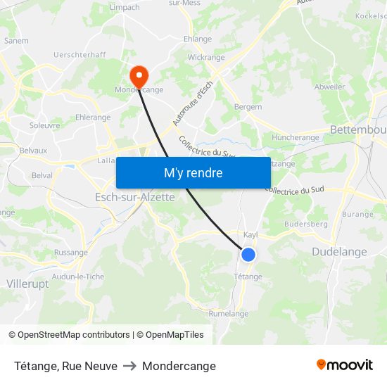 Tétange, Rue Neuve to Mondercange map