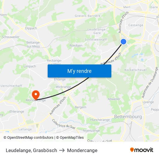 Leudelange, Grasbösch to Mondercange map