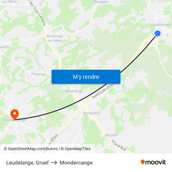 Leudelange, Gruef to Mondercange map