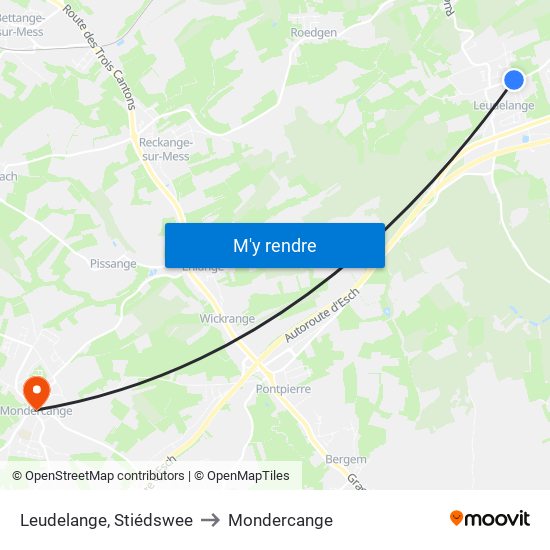 Leudelange, Stiédswee to Mondercange map