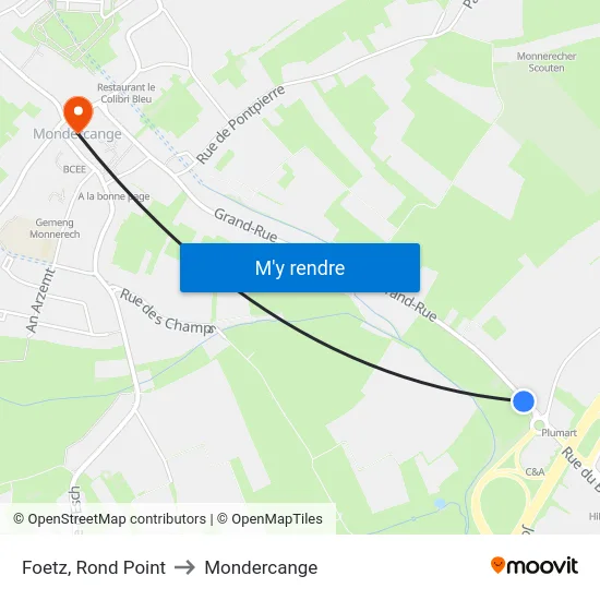 Foetz, Rond Point to Mondercange map