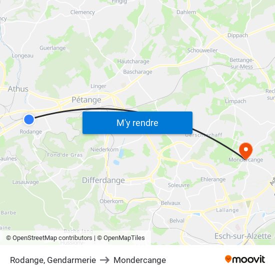 Rodange, Gendarmerie to Mondercange map