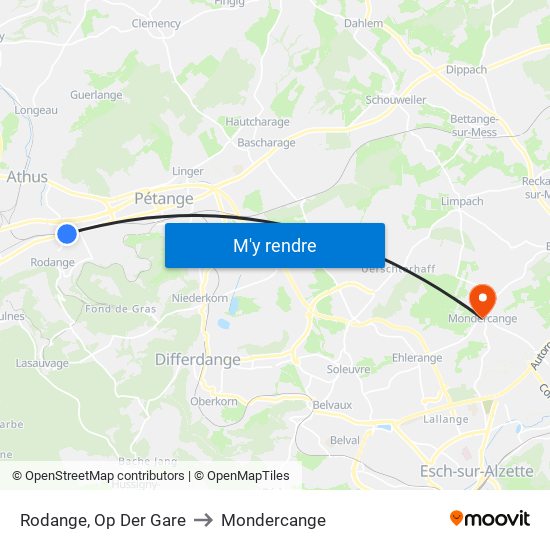 Rodange, Op Der Gare to Mondercange map