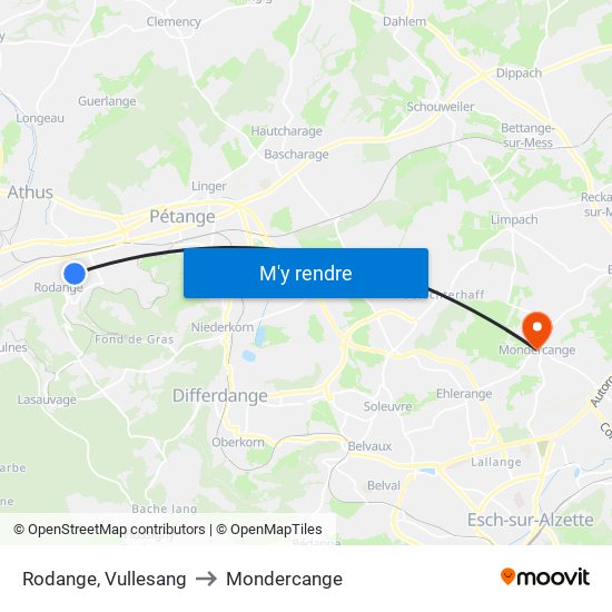 Rodange, Vullesang to Mondercange map