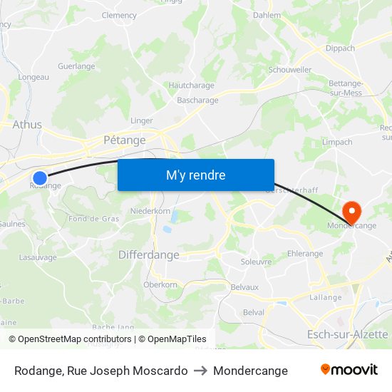 Rodange, Rue Joseph Moscardo to Mondercange map