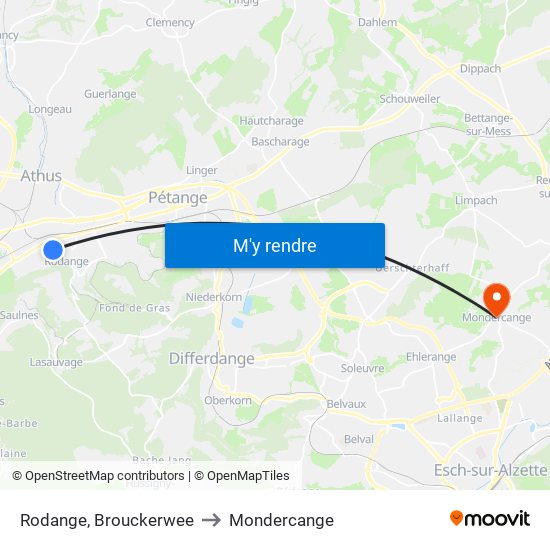 Rodange, Brouckerwee to Mondercange map