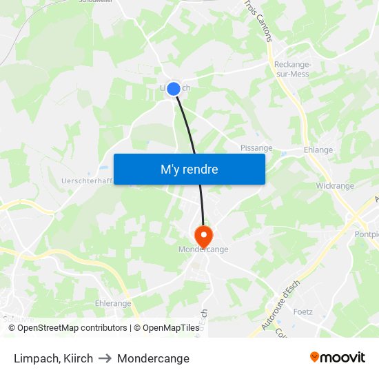 Limpach, Kiirch to Mondercange map