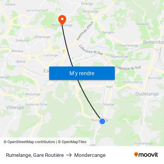 Rumelange, Gare Routière to Mondercange map