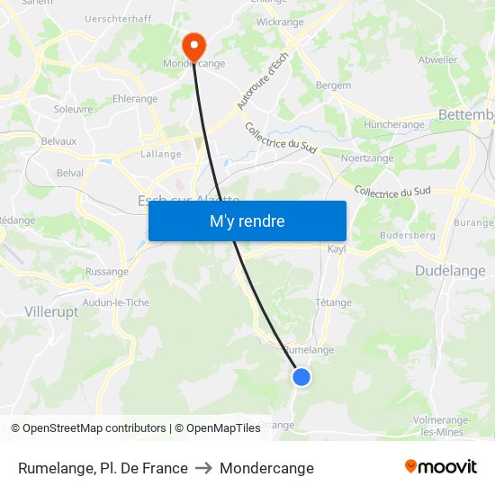 Rumelange, Pl. De France to Mondercange map
