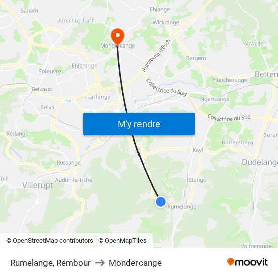 Rumelange, Rembour to Mondercange map