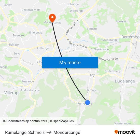 Rumelange, Schmelz to Mondercange map