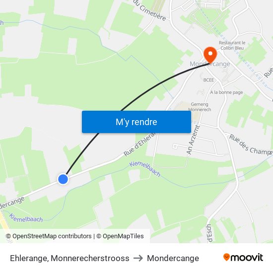 Ehlerange, Monnerecherstrooss to Mondercange map
