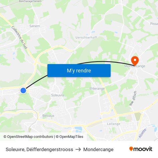 Soleuvre, Déifferdengerstrooss to Mondercange map