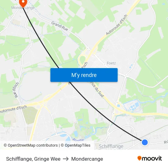 Schifflange, Gringe Wee to Mondercange map