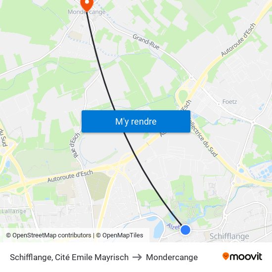Schifflange, Cité Emile Mayrisch to Mondercange map