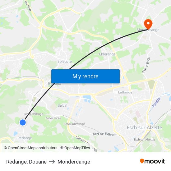 Rédange, Douane to Mondercange map